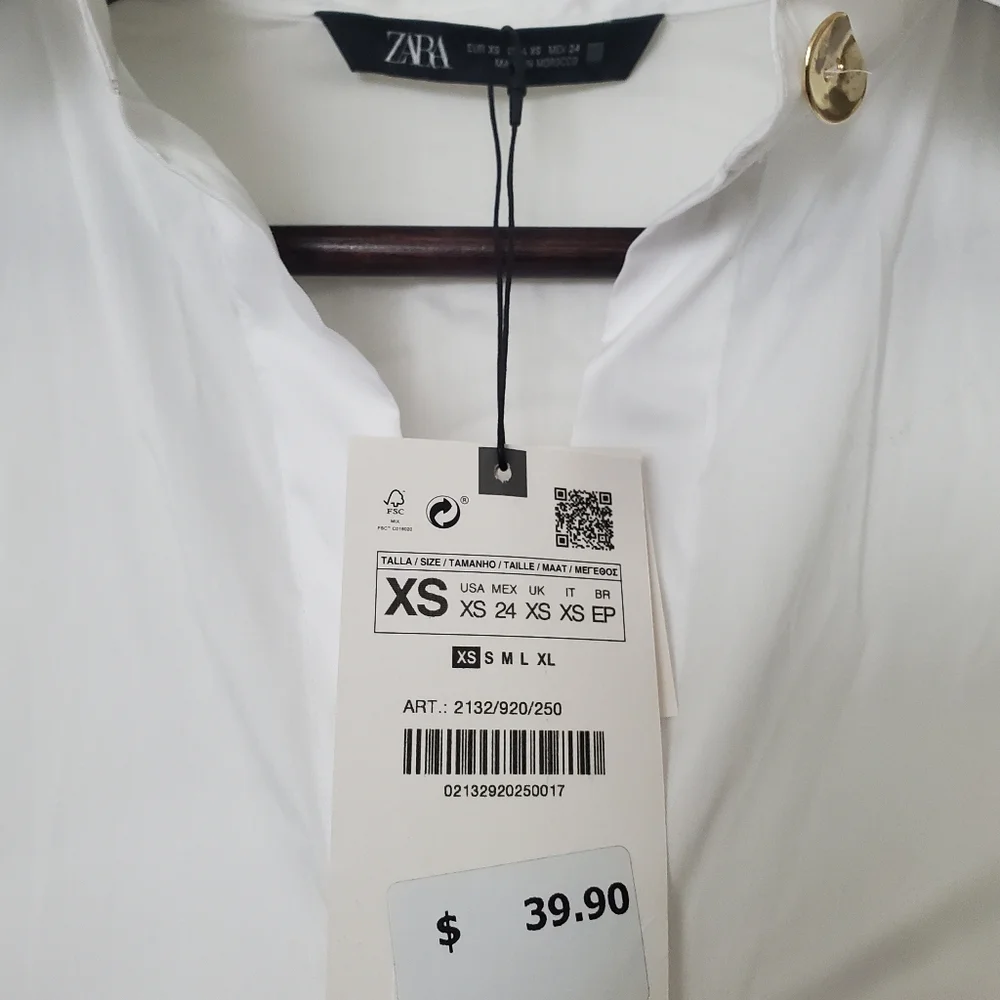 NWT Zara white shirt dress size XS - Picture 2 of 2